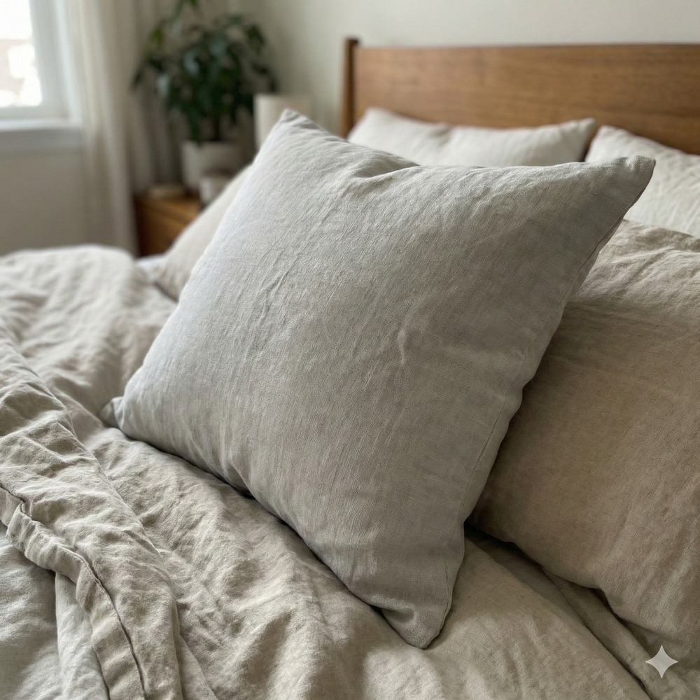 Matteo Los Angeles 100% Linen Queen Pillowcase Light Grey Made in USA Luxury